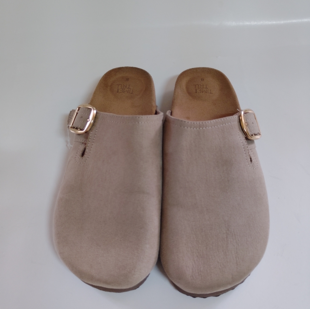 Women's Neutral Slip-On Mule with Gold Buckle